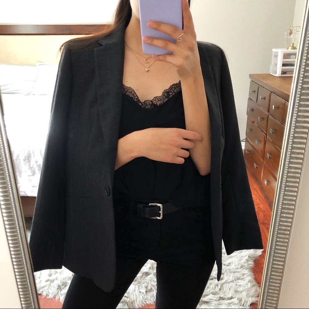 Ann Taylor Petite Grey And Pink Blazer
